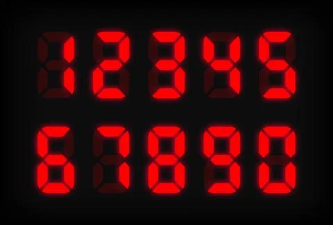 Red digital numbers on light background. Electronic figures. Light green Digital Illustrazione stock