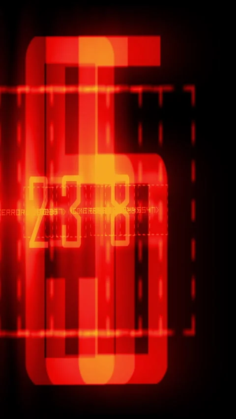 Red digital numbers rapidly changing on black background in loop. Video stock 329703117