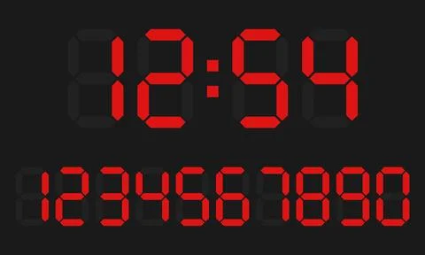 Red digital numbers set isolated on black background Stock-Illustration