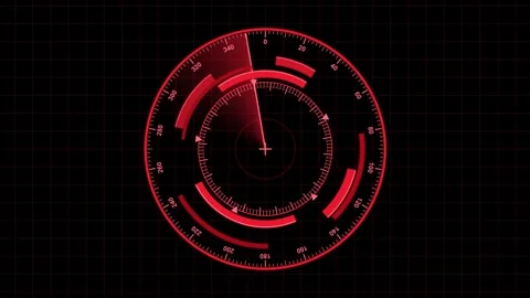 Red Digital Radar HUD Interface Scanning and Tracking with Sweeping Beam on Gri Vidéo 347721346