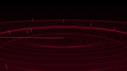 A red digital radar screen displays concentric circle signals with vertical.. Stock Footage 346068163