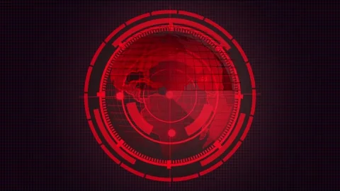 Red Digital Radar Targeting System Focused on a Globe with Binary Backgroun.. Stock Footage 321451019
