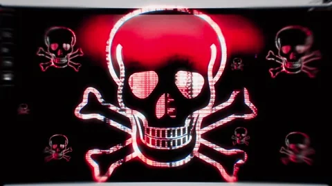 Red Digital Skull Warning Icon Glitch Animation Video stock 335407568