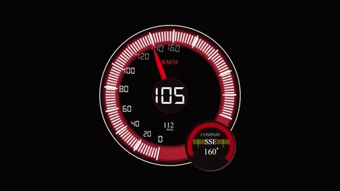 Red Digital Speedometer with Red Needle and Compass Display on Black Backgr.. Stock Footage 321587598