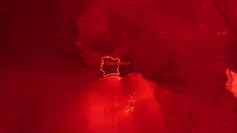Red Digital Stylised World Map Country Zoom Cote Dlvoire Stock Footage 279005759