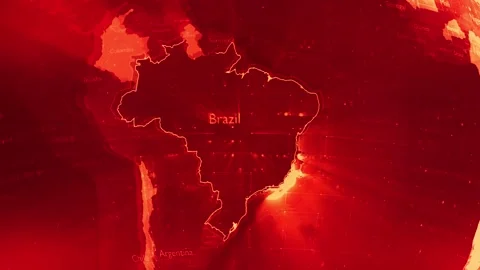 Red Digital Stylised World Map Country Zoom Brazil Stock Footage 279007311