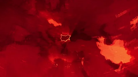 Red Digital Stylised World Map Country Zoom Bulgaria Stock Footage 279007312