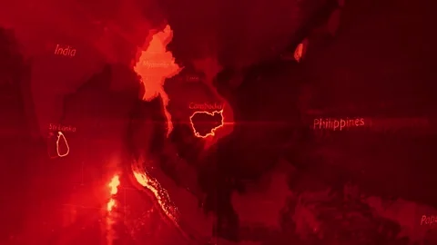 Red Digital Stylised World Map Country Zoom Cambodia Stock Footage 279007376