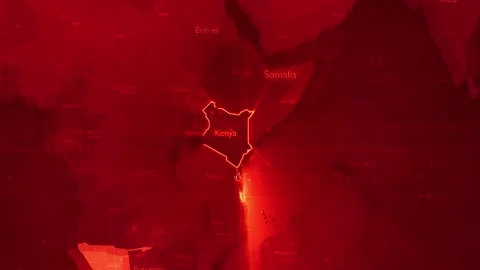 Red Digital Stylised World Map Country Zoom Kenya Stock Footage 279007652