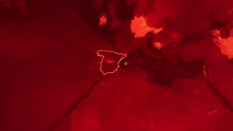 Red Digital Stylised World Map Country Zoom Spain Stock Footage 279009125