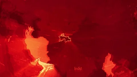 Red Digital Stylised World Map Country Zoom Tajikistan Stock Footage 279009284