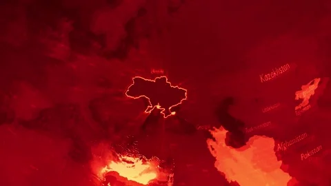 Red Digital Stylised World Map Country Zoom Ukraine Stock Footage 279009332
