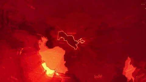 Red Digital Stylised World Map Country Zoom Uzbekistan Stock Footage 279009393