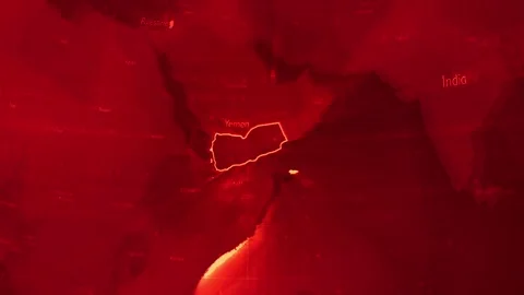 Red Digital Stylised World Map Country Zoom Yemen Stock Footage 279009445