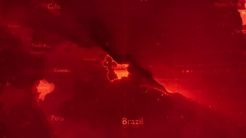 Red Digital Stylised World Map Country Zoom Guyana Stock Footage 279009456