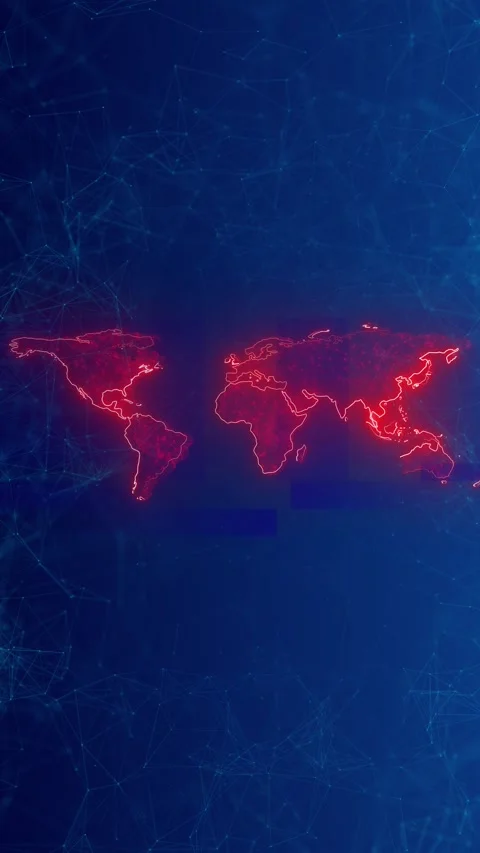 Red Digital technology futuristic internet network Abstract world wireframe Stock Footage 333789438