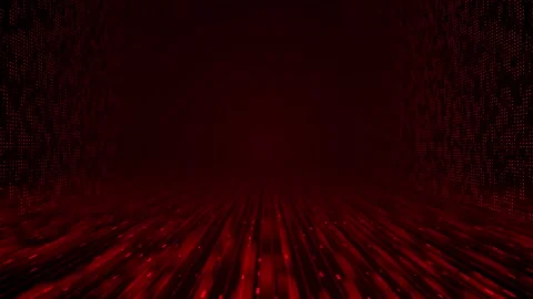 Red digital tunnel grid background glowing floor lines, dot walls, dark Stock Footage 334123812