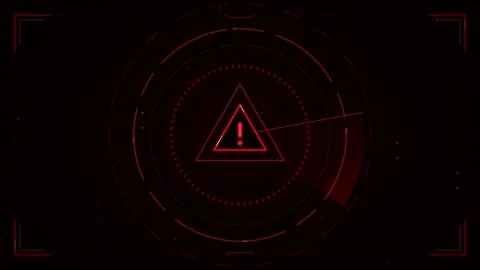 Red digital warning alert hud interface with scanning radar and exclamation.. Stock Footage 337562270