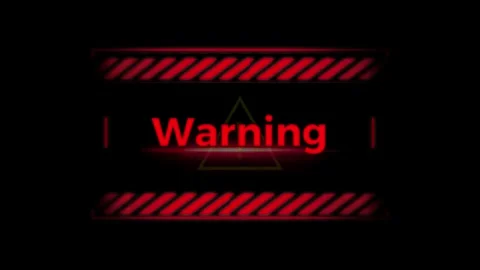 Red digital warning signage with hazard stripes on a dark background for alerts Stock Footage 338314527