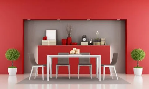Red dining room Stock Illustration
