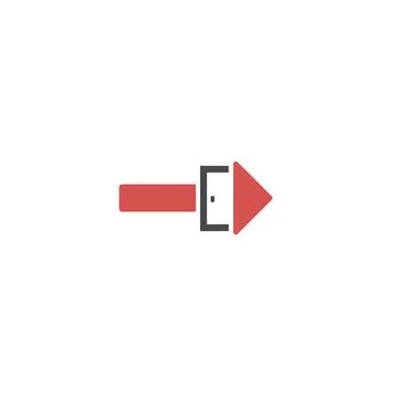 Red directional arrow passing through door icon for exit or entry Stock Illustration