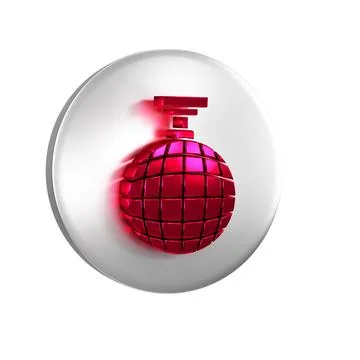 Red Disco ball icon isolated on transparent background. Silver circle button. Stock Illustration
