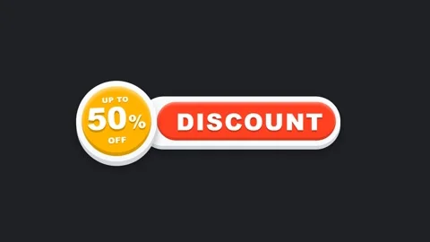 Red discount button with 50% off offer on dark background Stock Footage 335168495