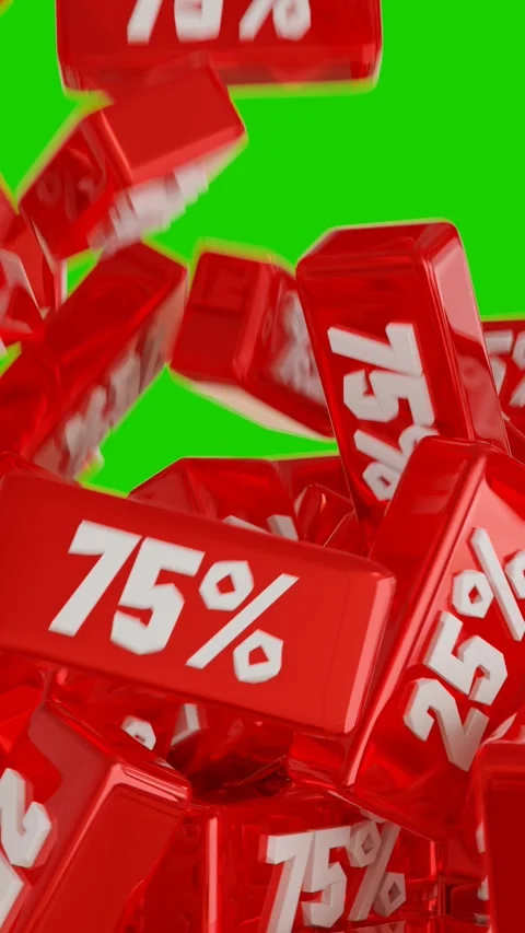 Red discount tags falling down,transition on a green background Video stock 255708178