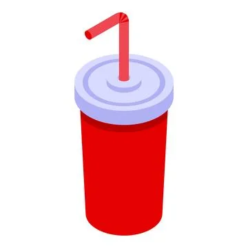 Red disposable cup with drinking straw standing on white surface Stock-Illustration