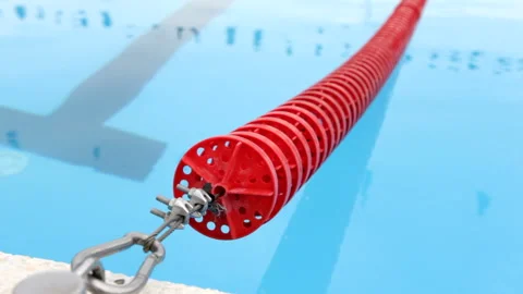 Red dividing strip in the pool, undulating water surface is visible Stock Footage 93461068