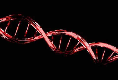 Red DNA molecule structure isolated on black - genetic code concept Illustrazione stock