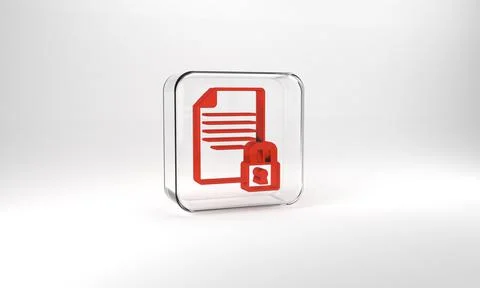 Red Document and lock icon isolated on grey background. File format and padlo Illustrazione stock