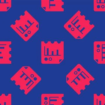 Red Document with graph chart icon isolated seamless pattern on blue backgrou 스톡 일러스트