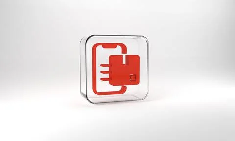 Red Document tracking marker system icon isolated on grey background. Parcel Stock Illustration