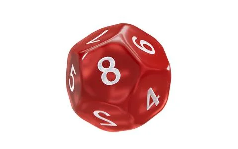 Red dodecahedral dice with white numbers on it, 3d rendering. イラスト素材