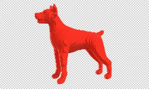Red dog from plastic blocks on a transparent background. Stock Illustration