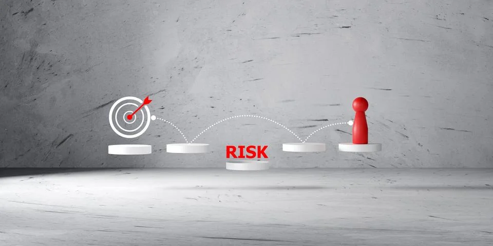 Red doll on path with risk and target icons for strategy and goal achievement Stock Photos