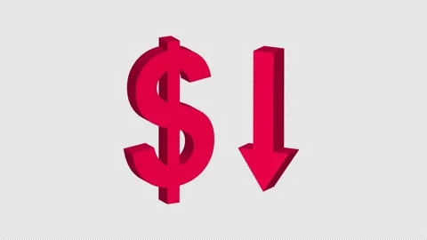 Red dollar symbol and down arrow animation Stock Footage 233783539