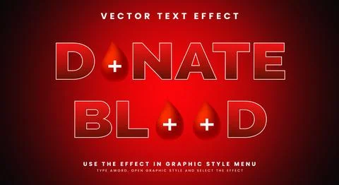 Red Donate Blood editable text style Stock Illustration