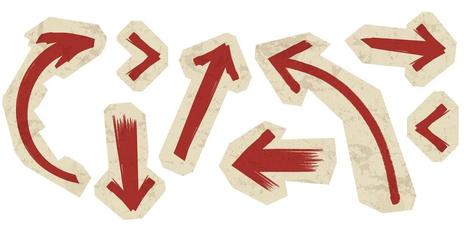 Red doodle arrows set vector illustration. Hand drawn marker pointer arrows on Stock Illustration