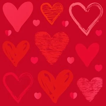 Red doodle sketch hearts pattern background 스톡 일러스트