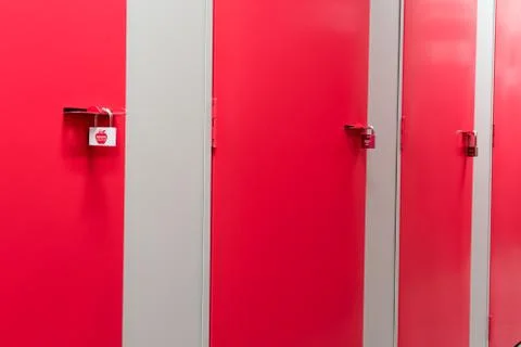 Red door in a corridor 스톡 사진