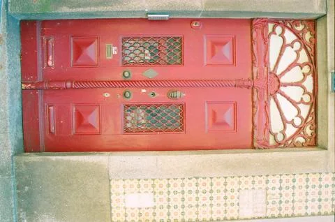 Red door on the left Stock Photos