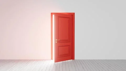 Red door opening to bright light in empty room Ilustração Stock