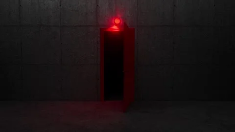 Red door opening in dark room with red light 動画素材 310790086