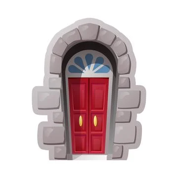 Red door with stone arch flat style, vector illustration Illustration
