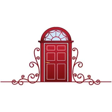 Red door with vine Stock Illustration