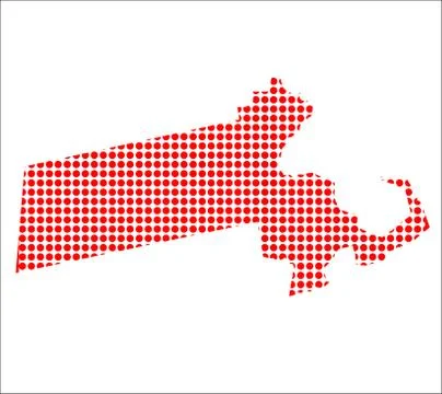 Red Dot Map of Massachusetts Stock Illustration