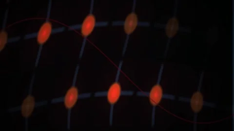 Red Dots on a Dark Grid with a Sine Wave Line for Technology and Science Stock Footage 343760058
