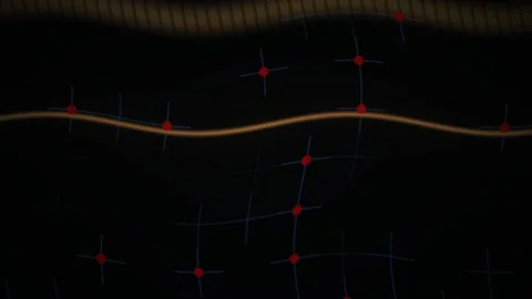 Red Dots on a Grid Moving in a Wave Pattern for Technology Visualizations Stock Footage 343760222